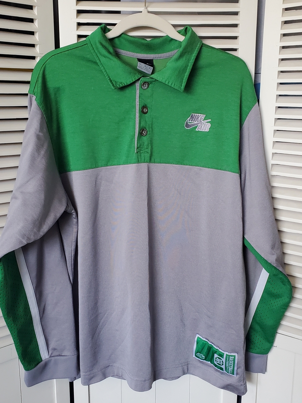 Nike Men's Green & Gray Long-Sleeve Polo Shirt